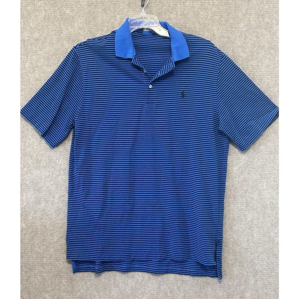 POLO GOLF, Ralph Lauren Shirt Mens Large Blue Striped Short Sleeve Athleisure